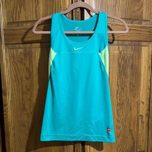 Nike Women's Aqua and Lime Dri-fit Tank Top